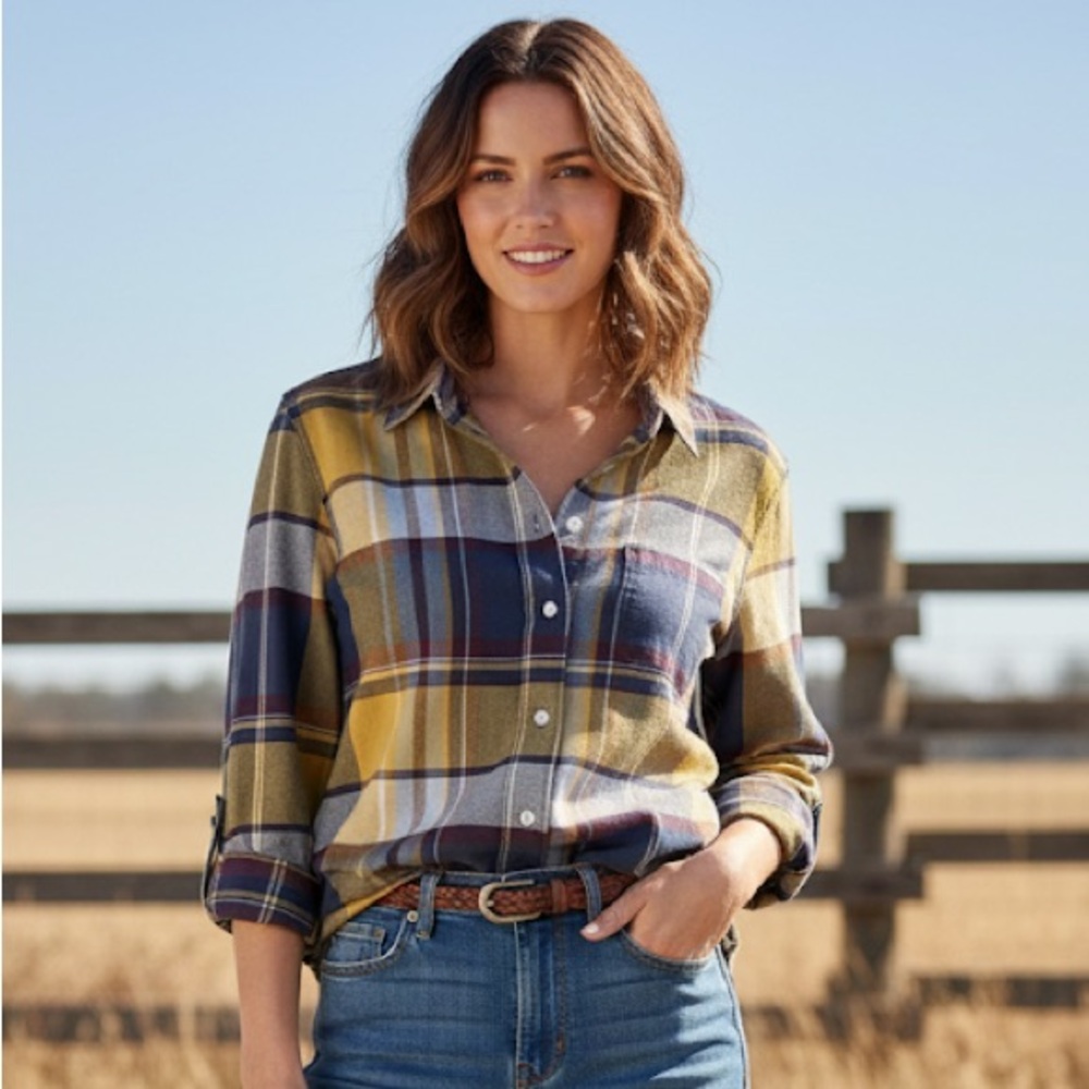 Authentic Rockies Jeanswear Women's Plaid Button-Down Shirt – Size L 100% cotton